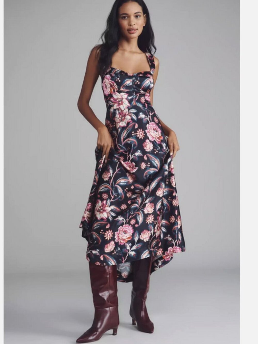Anthropologie Maeve The Jocelyn Sleeveless Slip Midi Dress Black Floral XS NWT